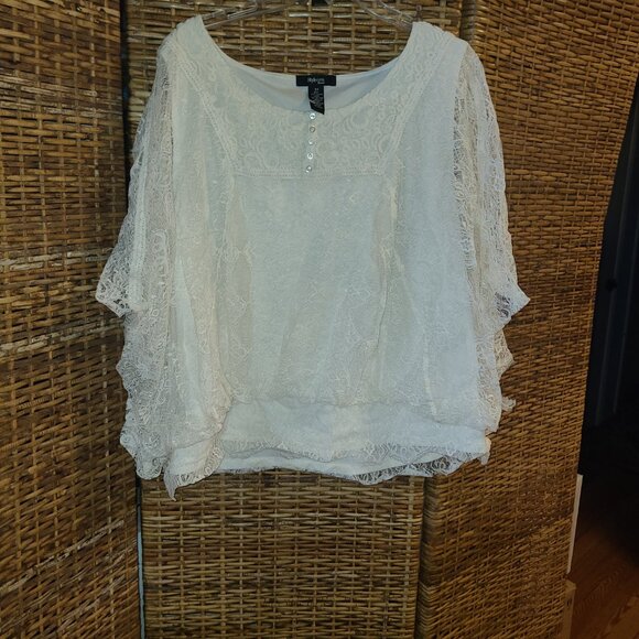 Style & Co Top Women's 3X Plus Cream Lace 3/4 Sleeve Boho Glam Peasant Dolman - Picture 5 of 5